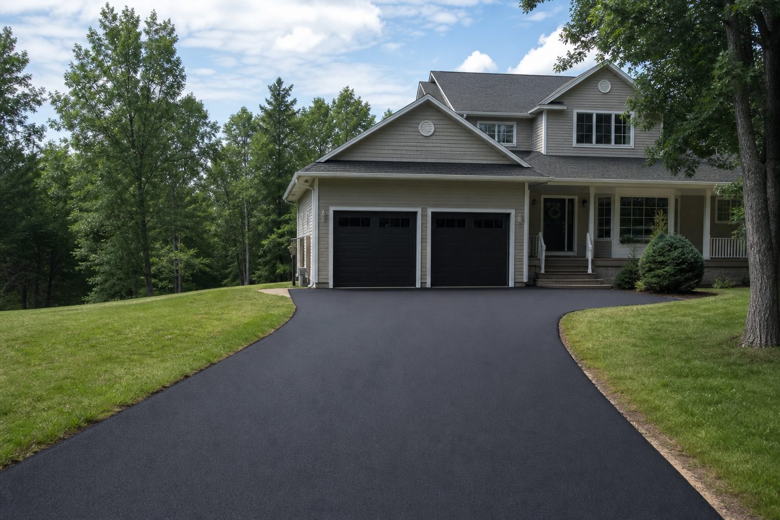 Fresh asphalt being laid on a residential driveway in Moncton
